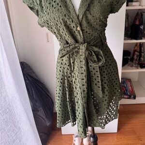 Zara Olive Green Lace Mini Dress